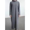 Kadın Moda Şık Tesettür Maxi Boy Dik Yaka Regular Örme Elbise