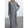 Kadın Moda Şık Tesettür Maxi Boy Dik Yaka Regular Örme Elbise
