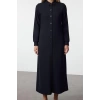 Women Fashion Stylish Hijab Midi Length Crew Neck Relaxed Buttoned Knitted Dress