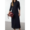 Women Fashion Stylish Hijab Midi Length Crew Neck Relaxed Buttoned Knitted Dress