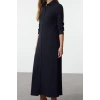 Women Fashion Stylish Hijab Midi Length Crew Neck Relaxed Buttoned Knitted Dress