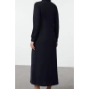 Women Fashion Stylish Hijab Midi Length Crew Neck Relaxed Buttoned Knitted Dress