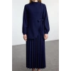 Women Fashion Stylish Hijab Maxi Length Stand Collar Regular Crepe Woven Pleated Detail Dress