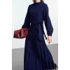 Women Fashion Stylish Hijab Maxi Length Stand Collar Regular Crepe Woven Pleated Detail Dress