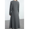 Kadın Moda Şık Tesettür Maxi Boy Bisiklet Yaka Fitted Cep Detaylı Dokuma Elbise