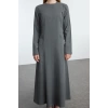 Kadın Moda Şık Tesettür Maxi Boy Bisiklet Yaka Fitted Cep Detaylı Dokuma Elbise