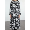 Women Fashion Stylish Hijab Maxi Length Crew Neck Fitted Bow Woven Patterned Dress