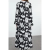 Women Fashion Stylish Hijab Maxi Length Crew Neck Fitted Bow Woven Patterned Dress