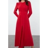 Kadın Moda Şık Tesettür Maxi Boy Bisiklet Yaka Fitted Dokuma Elbise