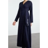 Womens Fashion Hijab Maxi Length Jacket Collar Regular Double Breasted Side Tie Detailed Woven Dress