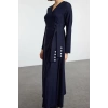 Womens Fashion Hijab Maxi Length Jacket Collar Regular Double Breasted Side Tie Detailed Woven Dress