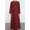 Women Fashion Stylish Hijab Maxi Length Crew Neck Regular Chiffon Stripe Detail Patterned Woven Dress