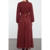 Women Fashion Stylish Hijab Maxi Length Crew Neck Regular Chiffon Stripe Detail Patterned Woven Dress