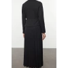 Women Fashion Stylish Hijab Maxi Length Crew Neck Regular Zipper Detail Pleated Woven Dress