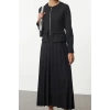 Women Fashion Stylish Hijab Maxi Length Crew Neck Regular Zipper Detail Pleated Woven Dress