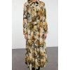 Women Fashion Stylish Hijab Maxi Length Shirt Collar Regular Floral Pattern Pleated Woven Dress