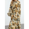 Women Fashion Stylish Hijab Maxi Length Shirt Collar Regular Floral Pattern Pleated Woven Dress