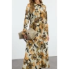 Women Fashion Stylish Hijab Maxi Length Shirt Collar Regular Floral Pattern Pleated Woven Dress