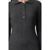 Kadın Moda Şık Tesettür Maxi Boy Polo Yaka Fitted Ribana Triko Elbise