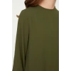 Womens Fashion Stylish Wide Leg Khaki Elastic Sleeve Wide Leg Aerobin Tunic-Pants Woven Set