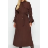 Womens Hijab Maxi Length Oversize Belted Adjustable Sleeves Cotton Woven Shirt Dress