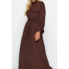 Womens Hijab Maxi Length Oversize Belted Adjustable Sleeves Cotton Woven Shirt Dress