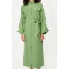 Womens Hijab Maxi Length Oversize Belted Adjustable Sleeves Cotton Woven Shirt Dress