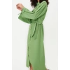Womens Hijab Maxi Length Oversize Belted Adjustable Sleeves Cotton Woven Shirt Dress
