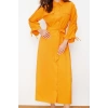 Womens Hijab Maxi Length Oversize Belted Adjustable Sleeves Cotton Woven Shirt Dress