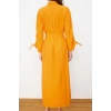 Womens Hijab Maxi Length Oversize Belted Adjustable Sleeves Cotton Woven Shirt Dress