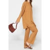 Women Fashion Stylish Straight Leg Regular Length Long Sleeve Pleated Tunic-Pants Knitted Set