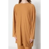 Women Fashion Stylish Straight Leg Regular Length Long Sleeve Pleated Tunic-Pants Knitted Set