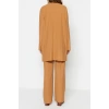 Women Fashion Stylish Straight Leg Regular Length Long Sleeve Pleated Tunic-Pants Knitted Set