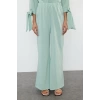 Women Fashion Stylish Wide Leg Short Length Long Sleeve Batwing Sleeve Woven Aerobin Tunic-Pants Set