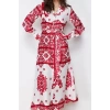 Women Fashion Stylish Hijab Maxi Length Shirt Collar Regular Woven Satin Patterned Shirt Evening Dress