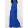 Women Fashion Stylish Hijab Maxi Length Shirt Collar Regular Plain Woven Shirt Dress