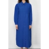 Women Fashion Stylish Hijab Maxi Length Shirt Collar Regular Plain Woven Shirt Dress