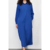 Women Fashion Stylish Hijab Maxi Length Shirt Collar Regular Plain Woven Shirt Dress