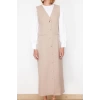 Women Fashion Stylish Hijab Maxi Length V Neck Regular Woven Fabric Vest Dress