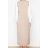 Women Fashion Stylish Hijab Maxi Length V Neck Regular Woven Fabric Vest Dress