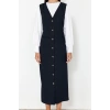 Women Fashion Stylish Hijab Maxi Length V Neck Regular Woven Fabric Vest Dress