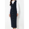 Women Fashion Stylish Hijab Maxi Length V Neck Regular Woven Fabric Vest Dress
