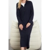 Women Fashion Stylish Hijab Maxi Length Polo Collar Regular Collar Zippered Ribbed Knitted Dress