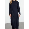 Women Fashion Stylish Hijab Maxi Length Polo Collar Regular Collar Zippered Ribbed Knitted Dress