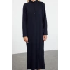 Women Fashion Stylish Hijab Maxi Length Polo Collar Regular Collar Zippered Ribbed Knitted Dress