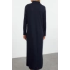 Women Fashion Stylish Hijab Maxi Length Polo Collar Regular Collar Zippered Ribbed Knitted Dress