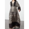Kadın Moda Şık Tesettür Maxi Boy Hakim Yaka Relaxed Çiçekli Viskon Dokuma Elbise