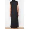 Women Fashion Stylish Hijab Maxi Length Stand Collar Regular Knitted Diver Scuba Sleeveless Lining Underwear Dress