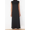 Women Fashion Stylish Hijab Maxi Length Stand Collar Regular Knitted Diver Scuba Sleeveless Lining Underwear Dress