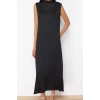 Women Fashion Stylish Hijab Maxi Length Stand Collar Regular Knitted Diver Scuba Sleeveless Lining Underwear Dress